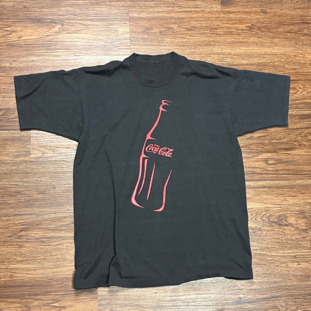 Vintage Coca-Cola Rare T Shirt Mens XL Black Bottle Graphic Single Stitch 90s